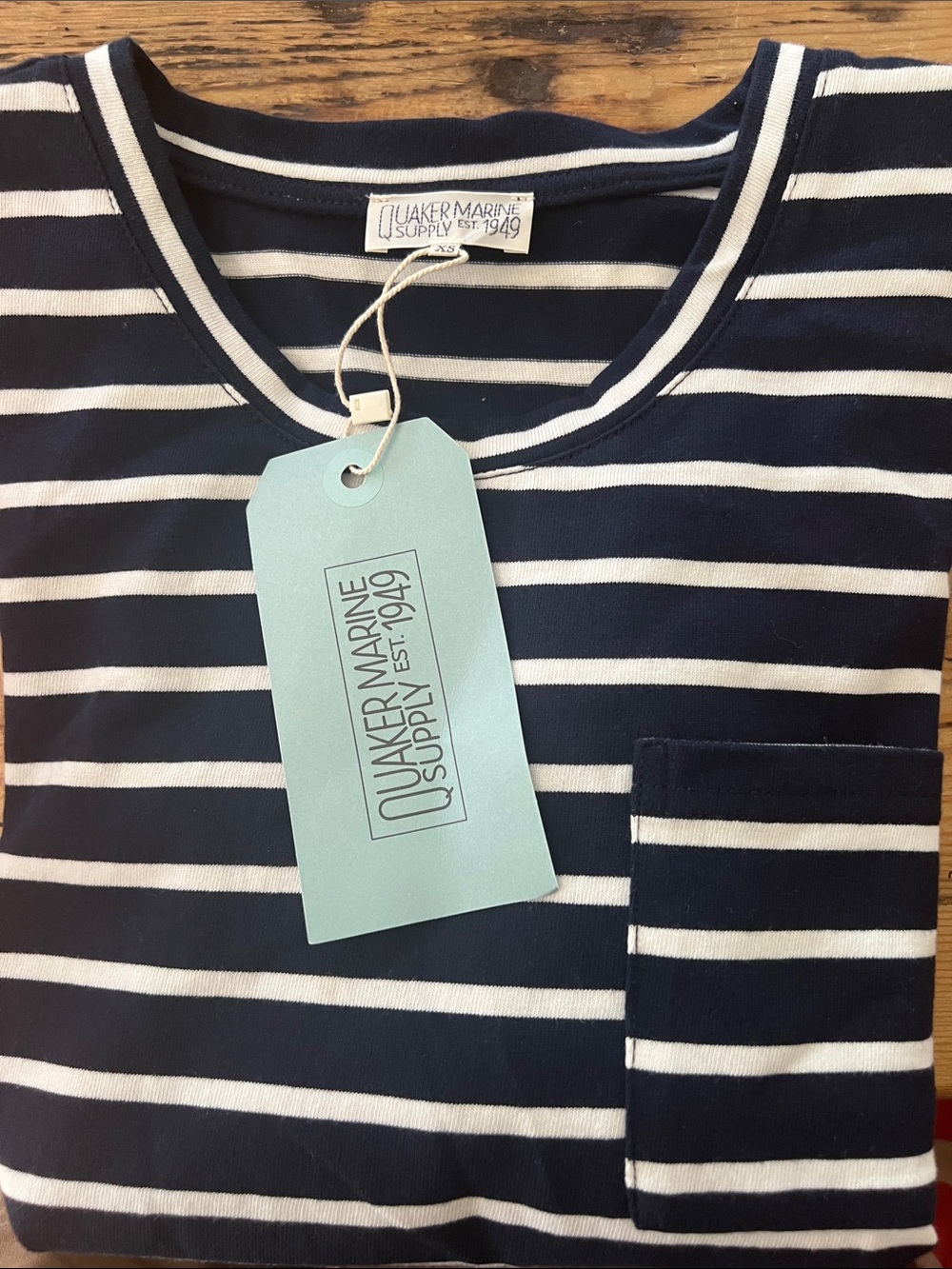 Quaker Marine Supply Striped Pocket Tee - Navy & White - New with Tags - Size XS